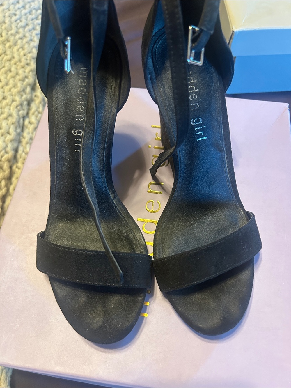 Madden Girl Black Suede Ankle-Strap Block Heels